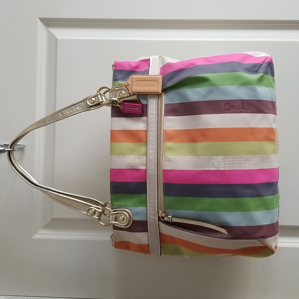 Coach Legacy Stripe Tote Y2K Extra Large Brand New Rainbow Hues - Picture 4 of 16